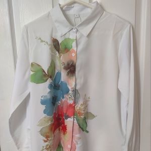 New Women's Large Blouse white/multi color